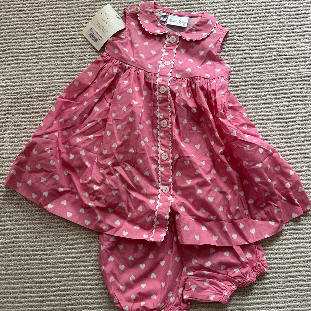 Rachel Riley Pink and White Heart Dress Set